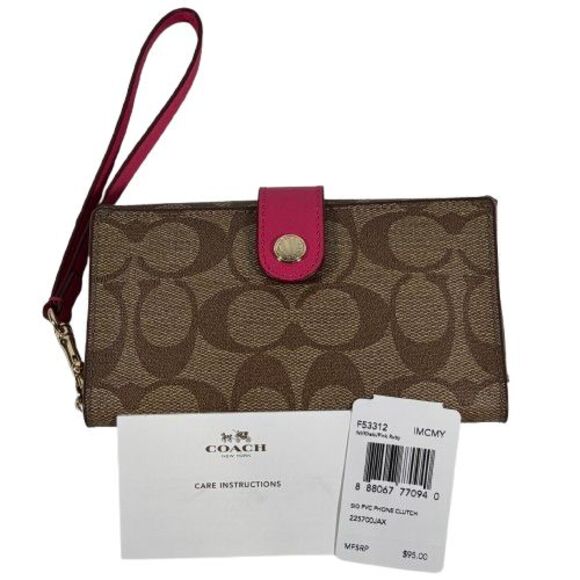 COACH Signature Saffiano Leather Pink Wristlet Wallet Credit Card Clutch F53312 - Picture 1 of 14